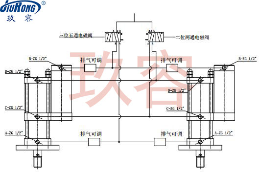 兩臺增壓缸同步可調氣路連接原理圖