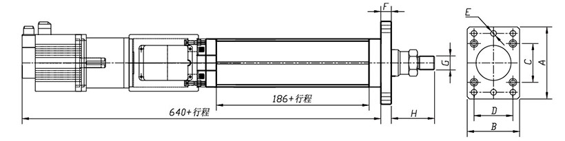 3噸直聯式電動缸安裝外觀尺寸圖